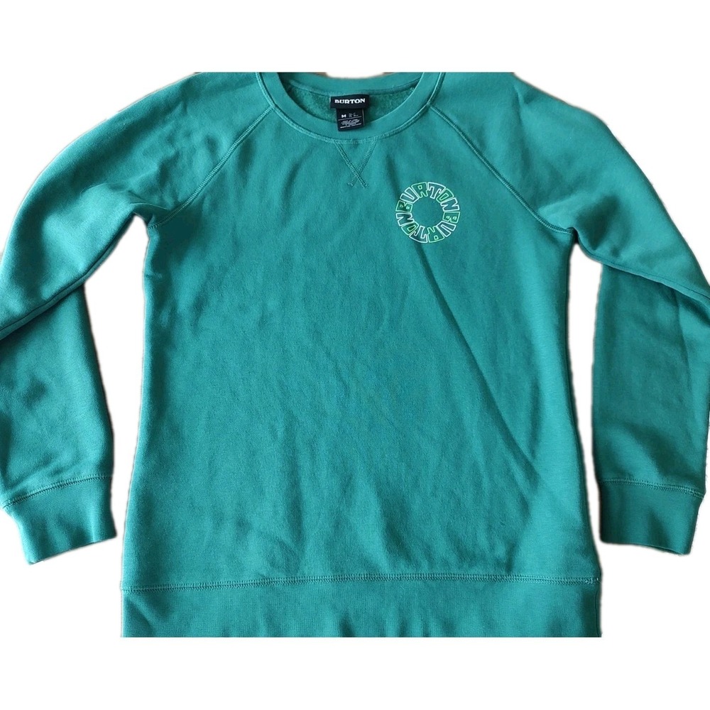 Burton Sweatshirt Women's Medium Teal Green Crew Neck Pullover Logo Graphic Cozy